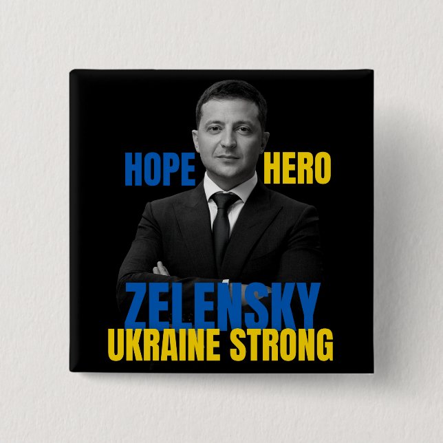 Badge Carré 5 Cm Zelensky Hope Héros Ukraine forte (Devant)