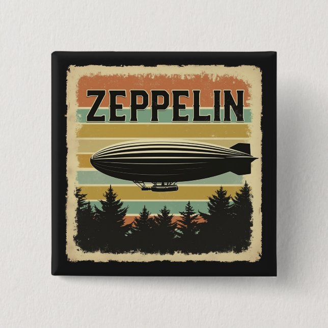 Badge Carré 5 Cm Zeppelin Rétro Dirigible Aéronef Zepelin Zepplin (Devant)