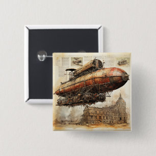 Badge Carré 5 Cm Zeppelin Steampunk vintage (3)