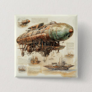 Badge Carré 5 Cm Zeppelin Steampunk vintage (4)