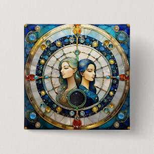 Badge Carré 5 Cm Zodiac - Gemini Les Jumeaux