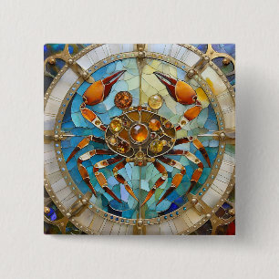 Badge Carré 5 Cm Zodiaque - Cancer Le Crabe