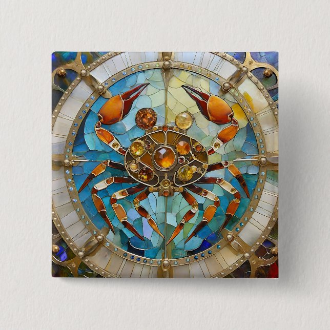 Badge Carré 5 Cm Zodiaque - Cancer Le Crabe (Devant)