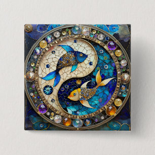 Badge Carré 5 Cm Zodiaque - Poissons Yin et Yang