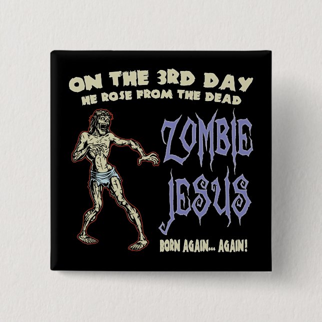 Badge Carré 5 Cm Zombi Jésus (Devant)