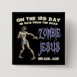 Badge Carré 5 Cm Zombi Jésus