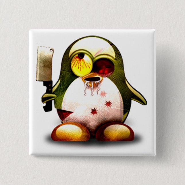 Badge Carré 5 Cm Zombi Tux (Linux Tux) (Devant)