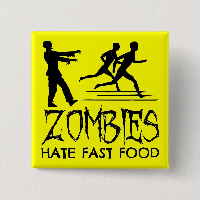 Badge Carré 5 Cm Zombies Hait Fast Food (Devant)