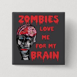 Badge Carré 5 Cm Zombies Love Cerveau