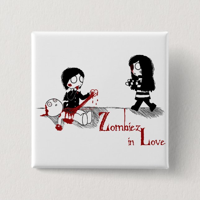 Badge Carré 5 Cm Zombiez dans l'amour (Devant)