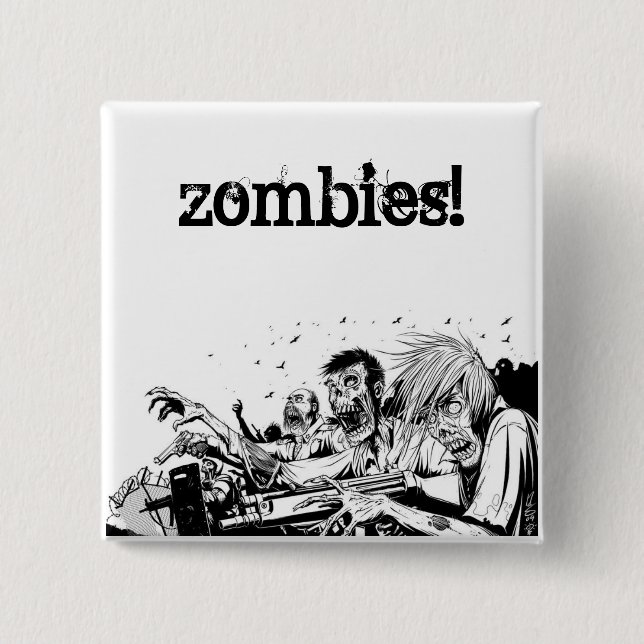 Badge Carré 5 Cm Zombis avec des armes à feu (Devant)