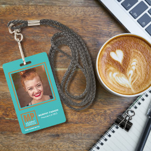 Badge Carré de cuivre turquoise moderne Monogramme Logo