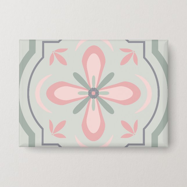 Badge Carreaux Floraux Pastel Vert (Recto)