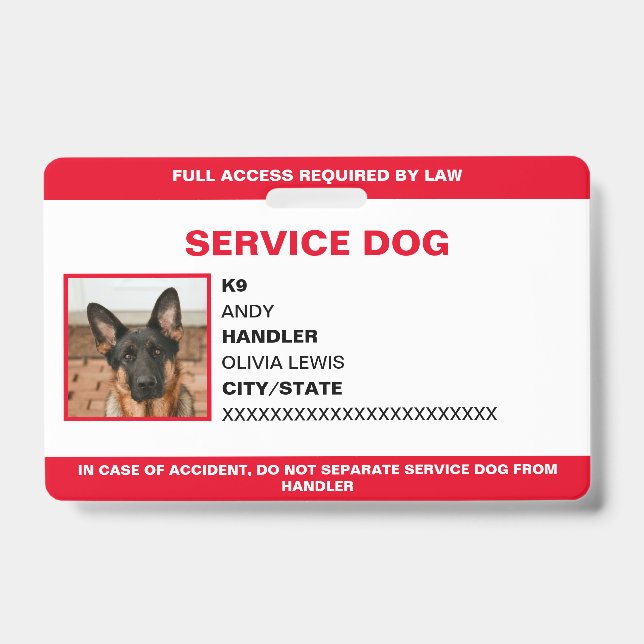 Badge Carte Ada personnalisée Service Chien photo ID (Avant)
