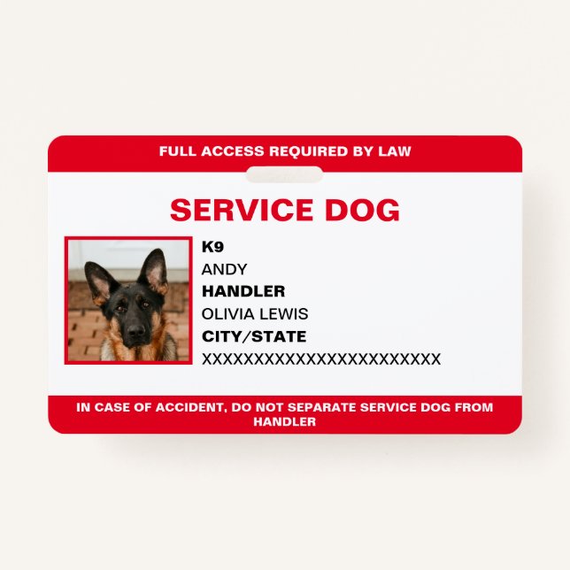 Badge Carte Ada personnalisée Service Chien photo ID (Devant)