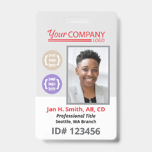 Badge Carte Clé d'Accès Employé avec Photo et Logo Rouge