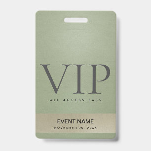 BADGE CARTE D'ACCÈS ÉLÉGANT VERT PÂLE OR VIP