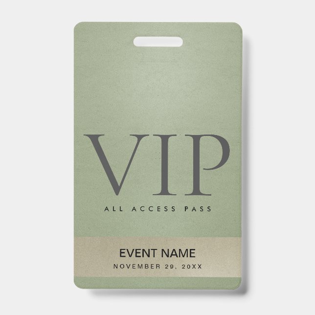 BADGE CARTE D'ACCÈS ÉLÉGANT VERT PÂLE OR VIP (Avant)