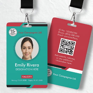 Badge Carte d'accès professionnelle sarcelle et rouge av