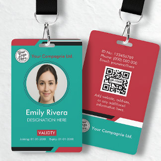 Badge Carte d'accès professionnelle sarcelle et rouge av