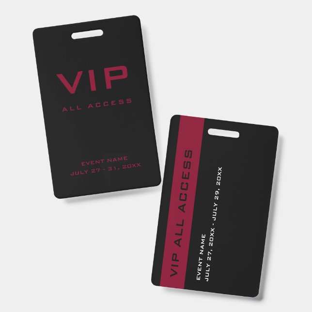 Badge Carte d'accès VIP noir et bordeaux moderne (Avant & arrière)