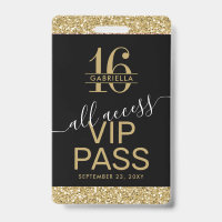 Carte d'accès VIP Sweet 16 noire et or Invitation
