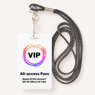 Badge carte d'accès vip tout accès carte de concert badg