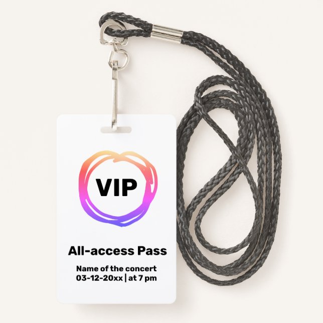 Badge carte d'accès vip tout accès carte de concert badg (Devant avec lanière)
