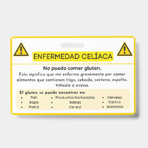 Badge Carte d'alerte d'allergie au gluten de la maladie