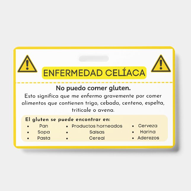 Badge Carte d'alerte pour l'allergie au gluten espagnol (Front)