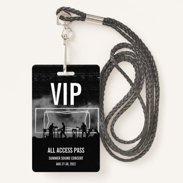 Badge Carte de concert personnalisée VIP All Access Pass (Devant avec lanière)