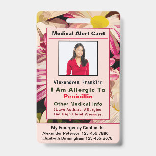 Badge Carte de Contact d'Urgence Alerte Médicale Personn
