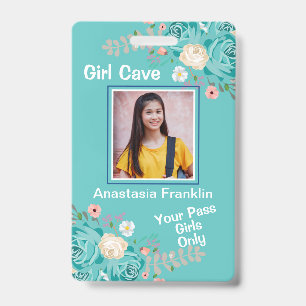 Badge Carte de fun pour fille dans une grotte Photo Pers