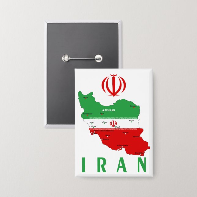 Badge Carte de l'Iran avec drapeau et emblème (Recto/Verso)