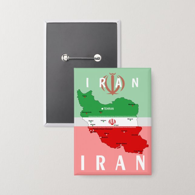 Badge Carte de l'Iran avec drapeau et emblème (Recto/Verso)