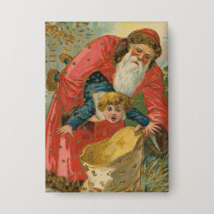 Badge Carte de Noël vintage, Père Noël, Enfant turbulent