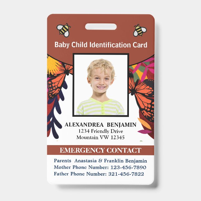 Badge Carte de nom de bébé enfant photo ID Identificatio (Avant)