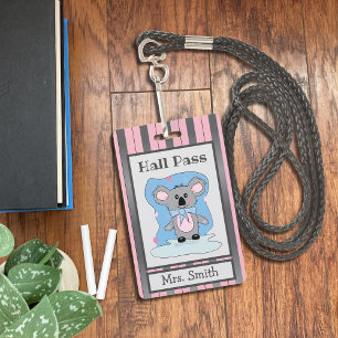 Badge Carte de passe Cute Koala Bear Pink and Grey Hall 