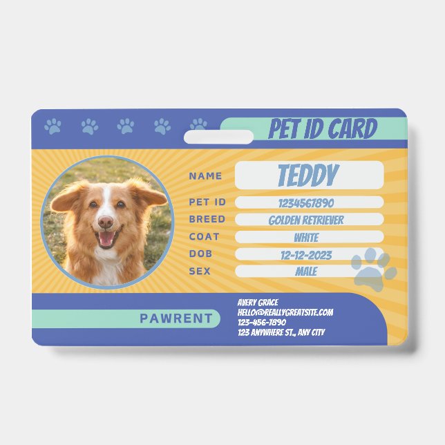 Badge Carte de portefeuille avec photo d'animal de compa (Avant)