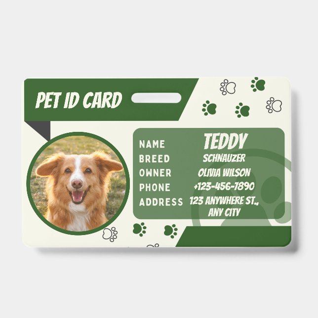 Badge Carte de portefeuille avec photo d'animal de compa (Avant)