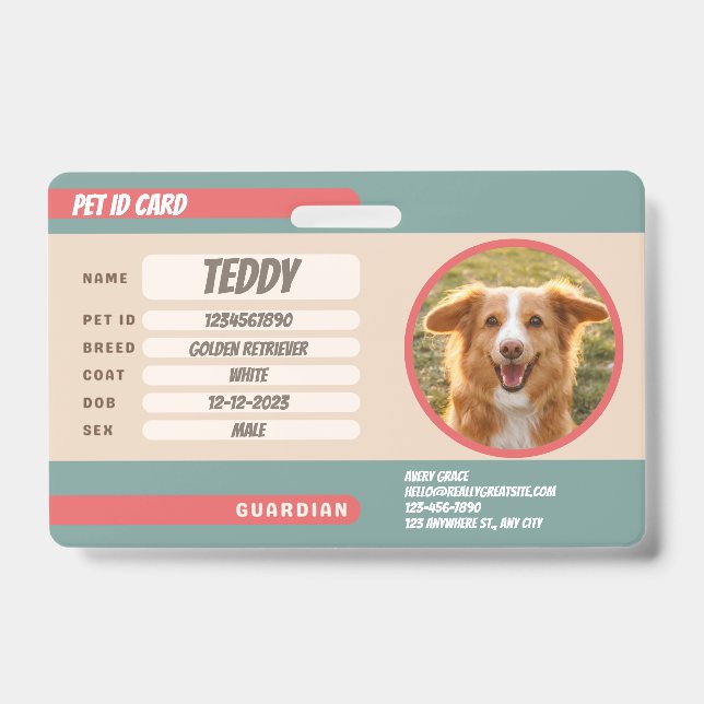 Badge Carte de portefeuille avec photo d'animal de compa (Avant)