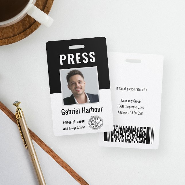 Badge Carte de presse avec photo et code-barres | Logo (Créateur téléchargé)