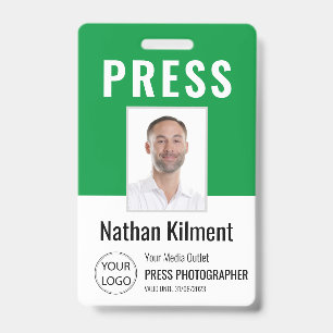 Badge Carte de presse journaliste Photo Nom Logo ID Vert