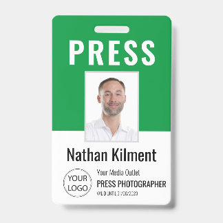 Badge Carte de presse journaliste Photo Nom Logo ID Vert