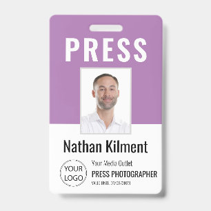 Badge Carte de Presse Journaliste Photo Nom Logo ID Viol