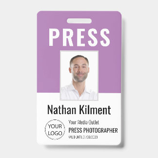 Badge Carte de Presse Journaliste Photo Nom Logo ID Viol