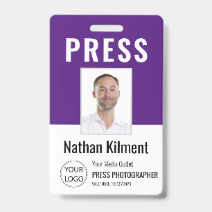 Badge Carte de presse journaliste Photo Nom Logo ID Viol