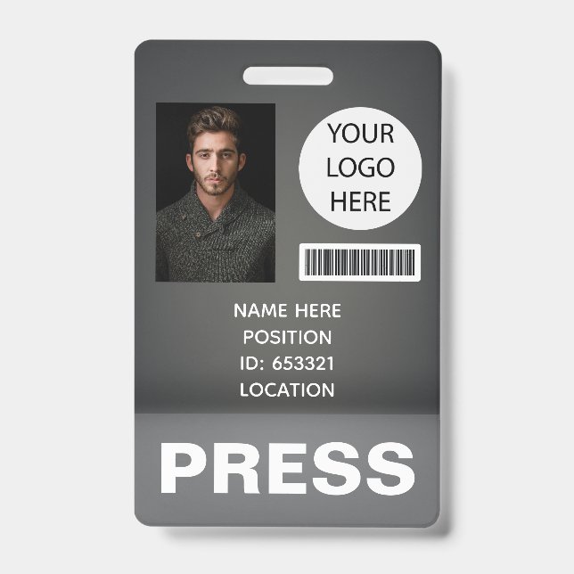 Badge Carte de presse personnalisée avec photo et logo (Avant)