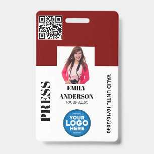 Badge Carte de presse personnalisée avec photo et logo  