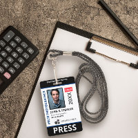 Carte de presse photo et logo noir et bleu